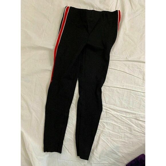 Zara Womens Black Red White Striped Leggings Mid Rise Medium - Picture 1 of 4